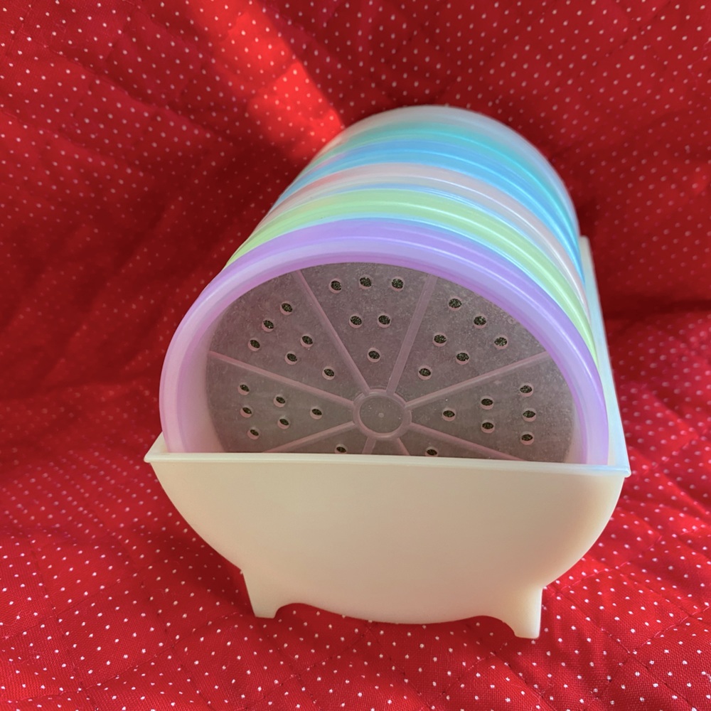 Vintage Tupperware Pastel Wagon Wheel Coaster Set